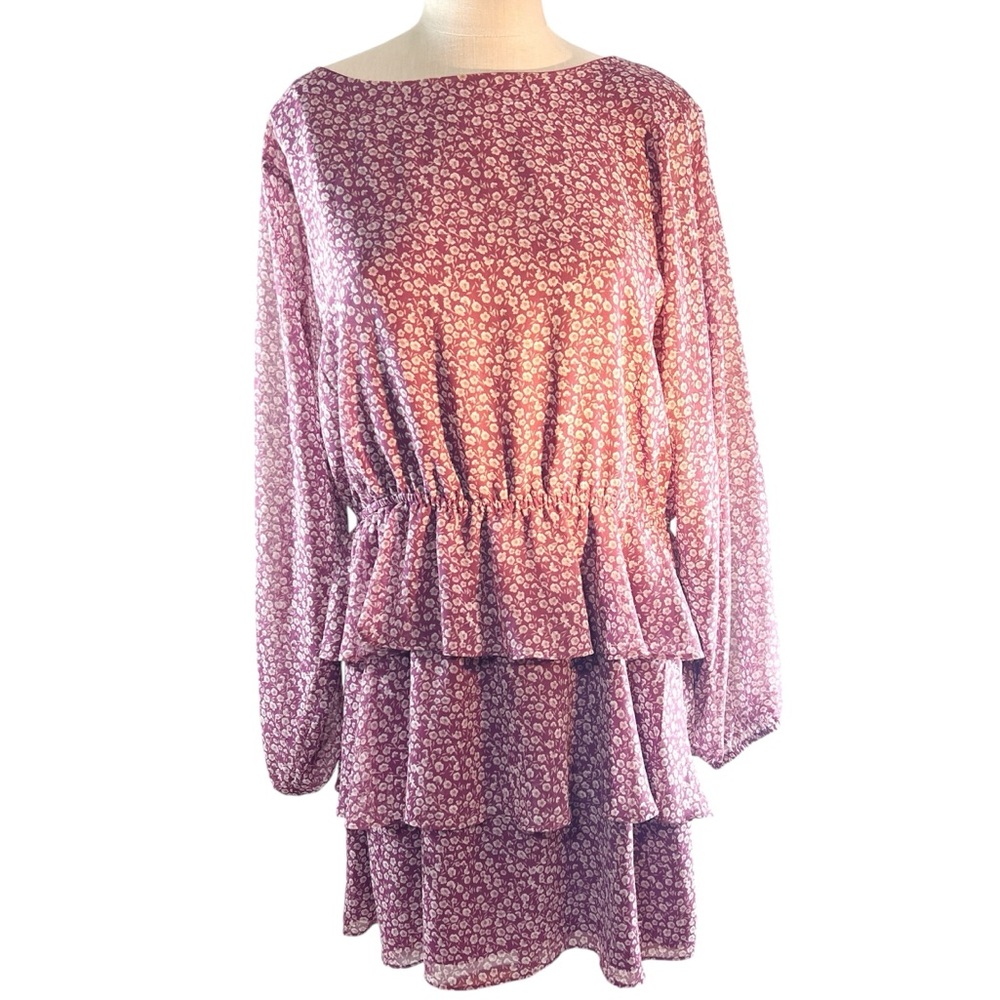 Revolve Brand 1.State Ditsy Floral Ruffled Mini Dress Size L Magenta Fairycore
